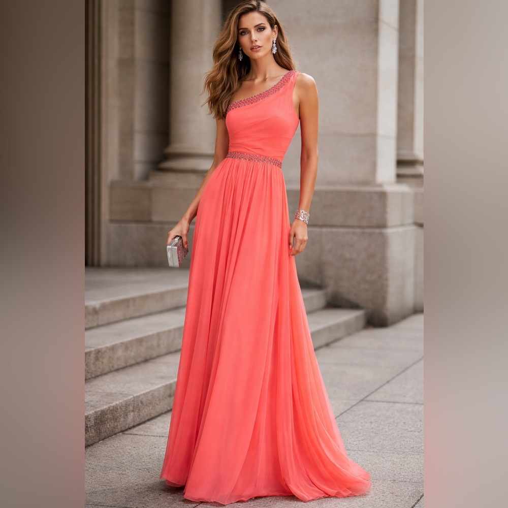 BCBGMAXAZRIA Daniele One-Shoulder Embellished Gown